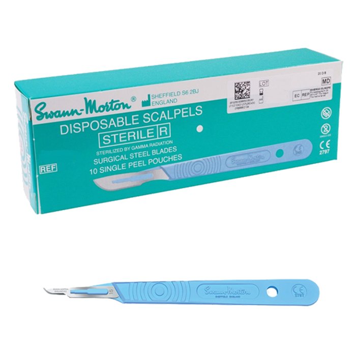 #10 Swann Morton Disposable Scalpel Dermaplaning Handle + Stainless Blade Sterile, Box of 10