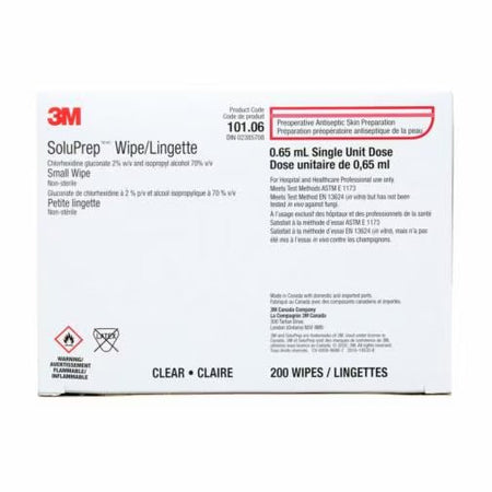 3M SoluPrep Wipe 101.06 Antiseptic Prep Pad Small 2% Chg With 70% Alcohol, 200/box