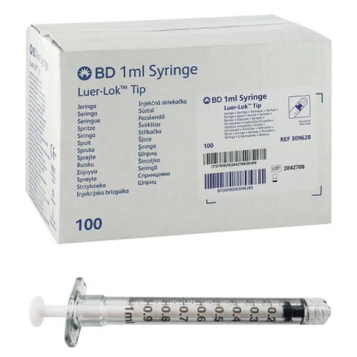 BD 309628 1 ml Luer Lok Syringe, Disposable, Sterile, Case of 100