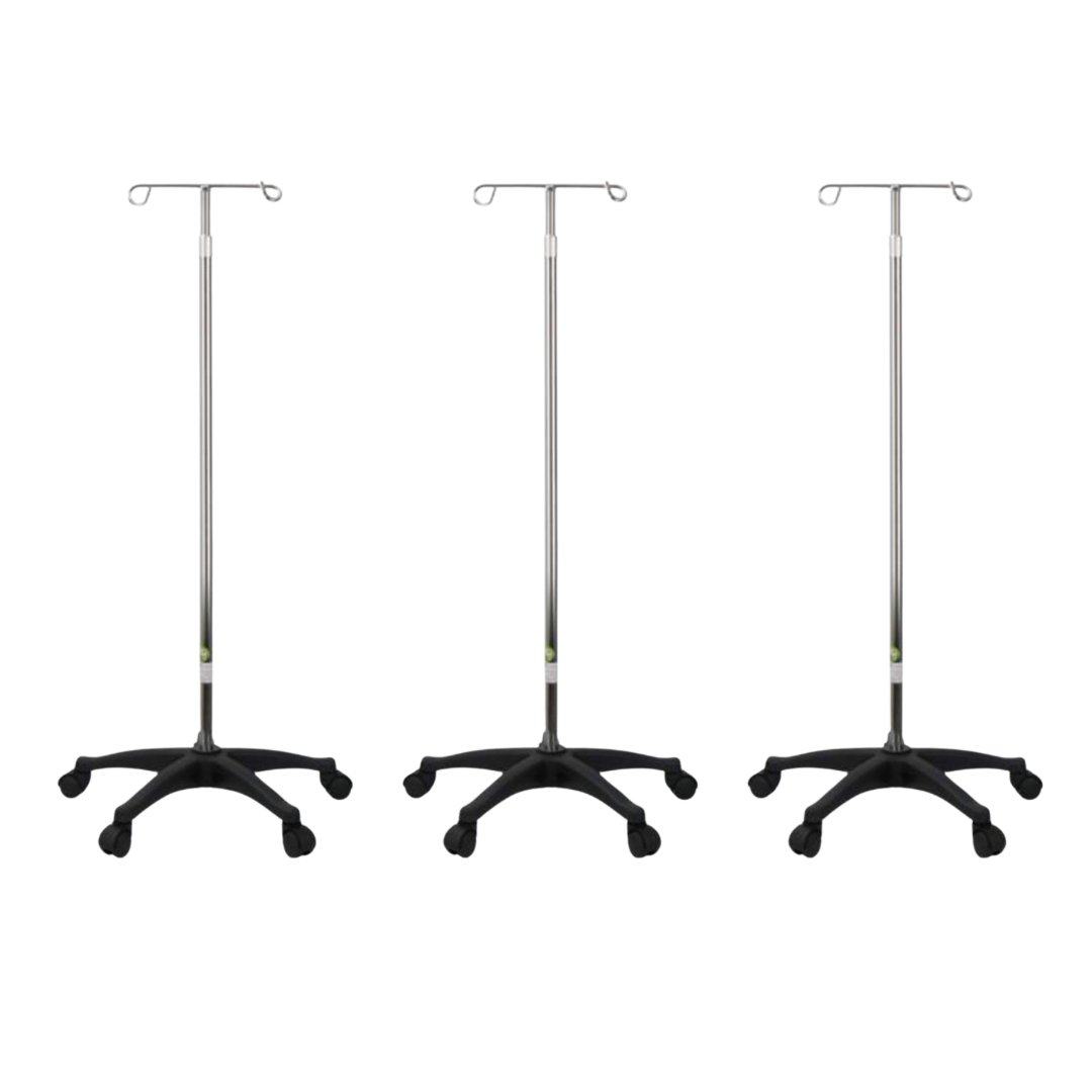 IV Pole Infusion Stand, 2 Hook with 5 Caster Mobile Base